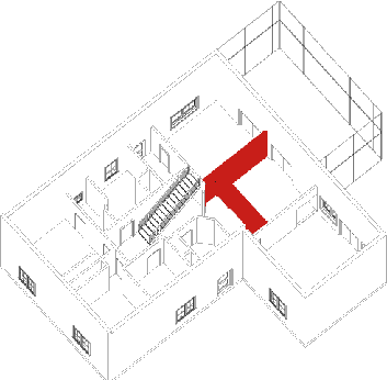 3D structural model of the dwelling with the walls to be demolished highlighted in red